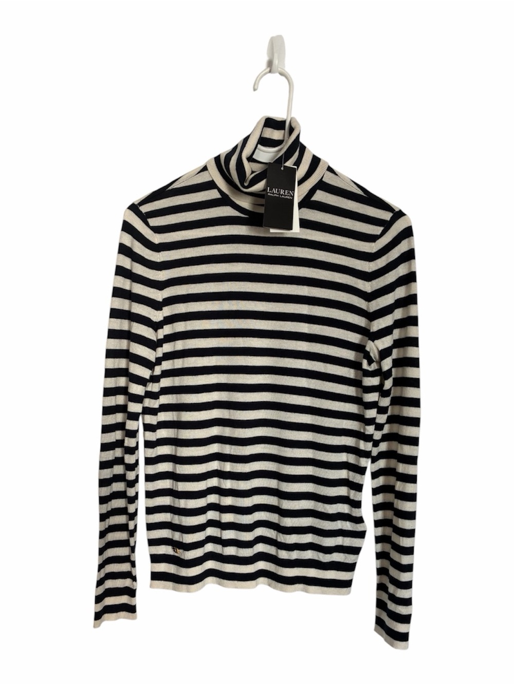 Lauren Ralph Lauren silk blend Navy White Stripe Turtleneck Sweater NWT
